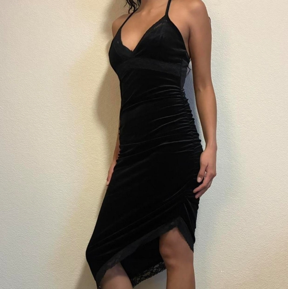 Forever 21 Black Velvet Lace Trim Mini Dress Fairygrunge Dark Romantic